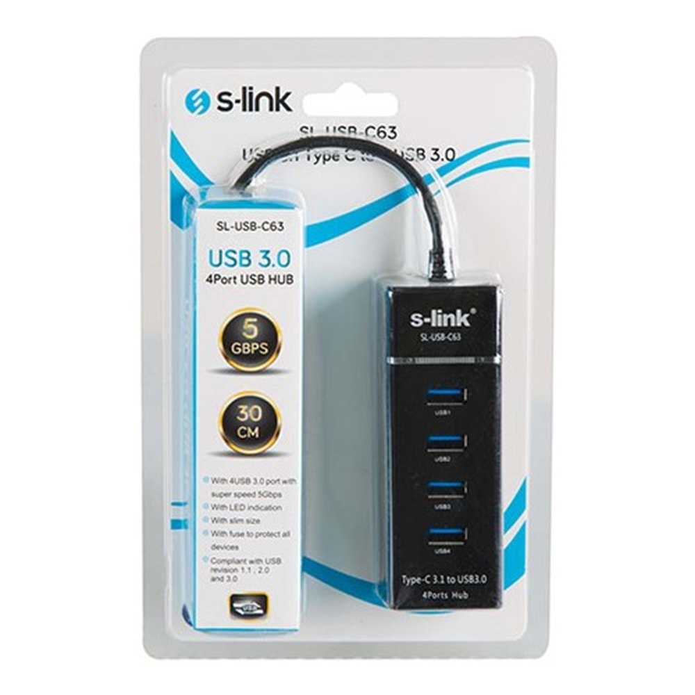 ÇEVİRİCİ S-LINK SL-USB-C63 USB 3.1 TYPE-C TO 4 PORT USB