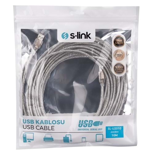 KABLO S-LINK SL-U2010 10mt 2.0 Usb Yazıcı Kablosu