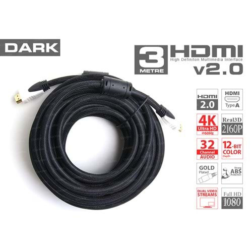 KABLO DARK HDMI UHD 4K DESTEKLİ 3 METRE